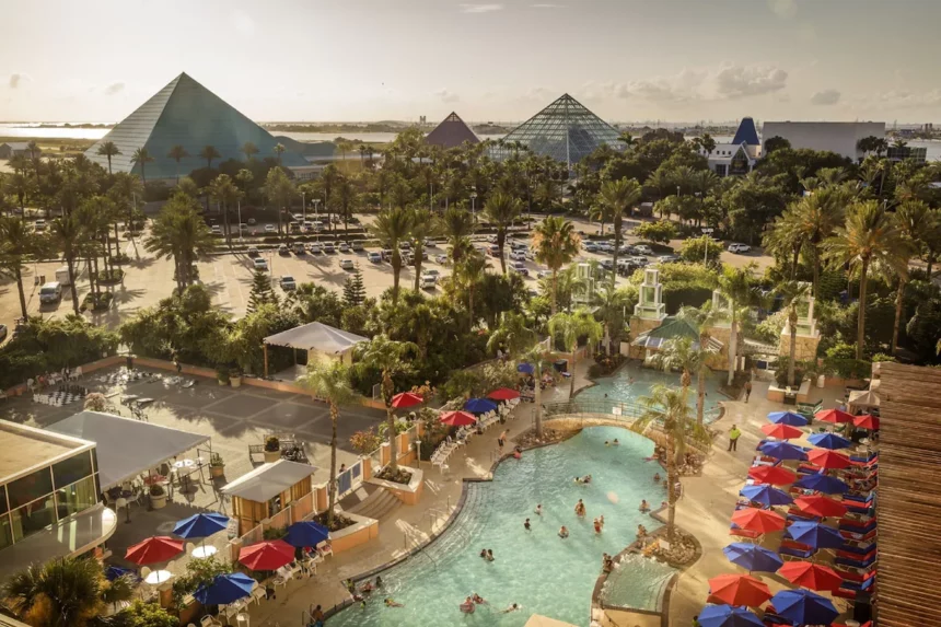 Moody Gardens Hotel Spa aerial view.